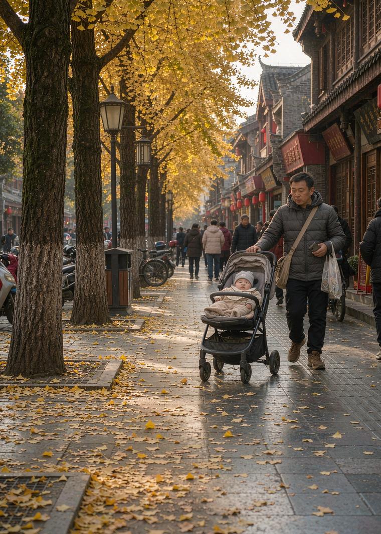 锦里西路行道银杏,成都市区赏银杏